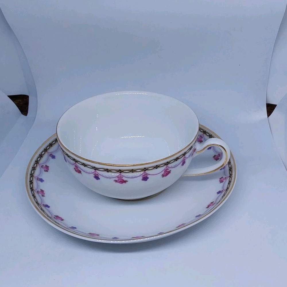 Heinrich‎ H&C  Set Of 5 Pink Roses Gray Laurel Cup & Saucer Sets